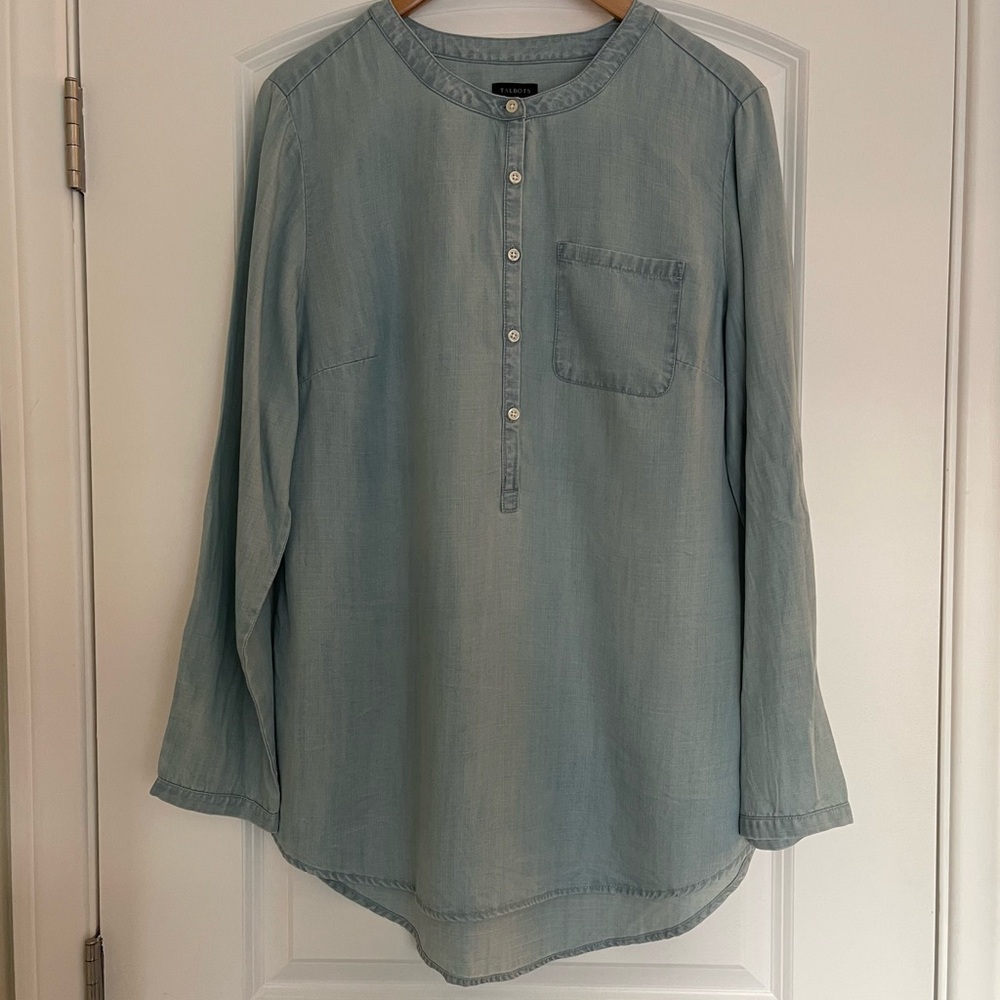 Talbots Women’s Large Chambray Popover Tunic 1/2 Button Coastal NWT - Picture 2 of 7